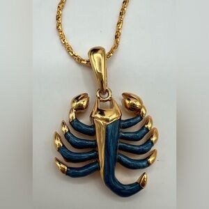 Vintage 1980’s Bob Mackie Blue and Gold Enamel Scorpio Necklace